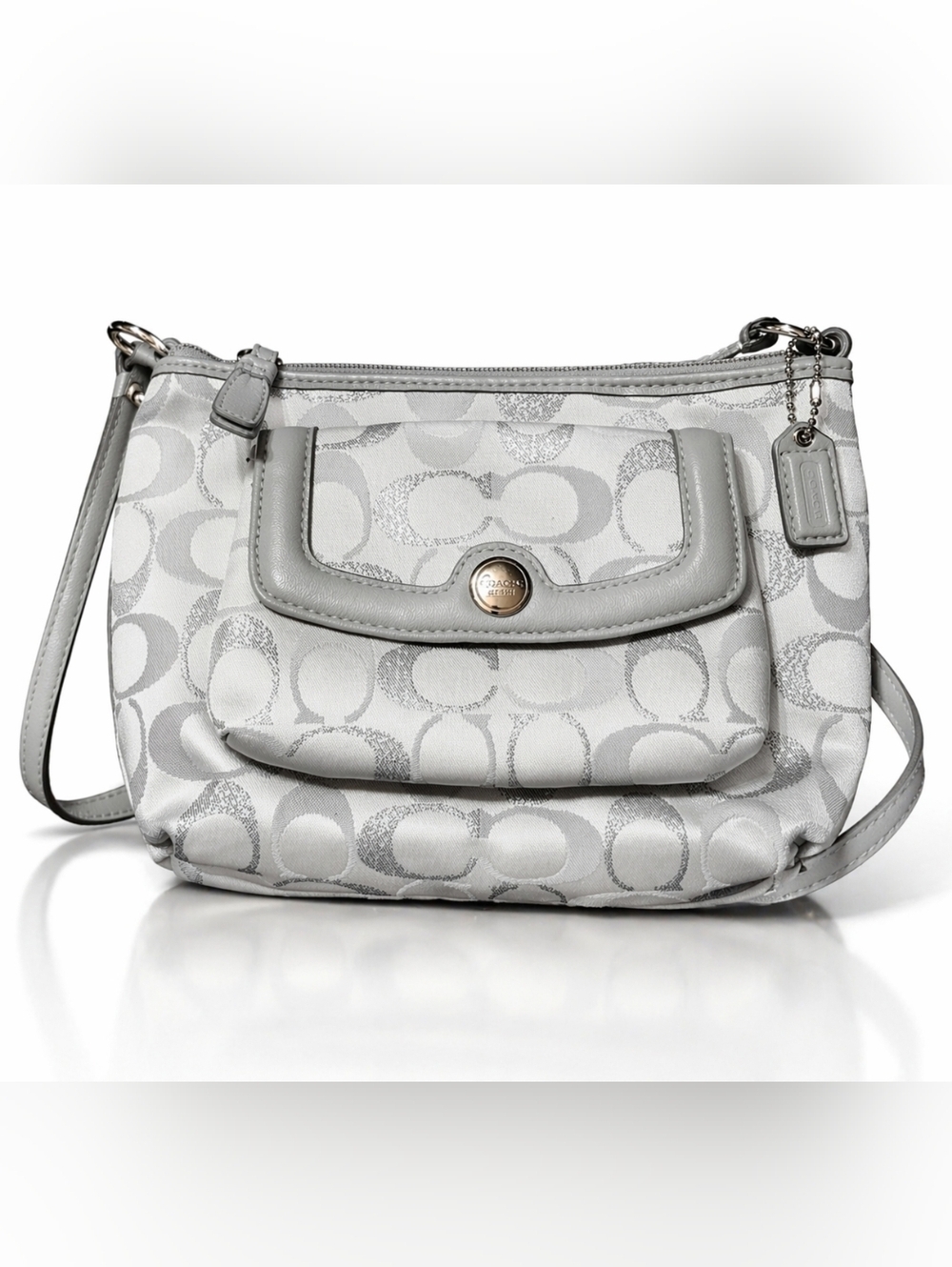 Coach Silver and Cream MINI Signature Crossbody Bag